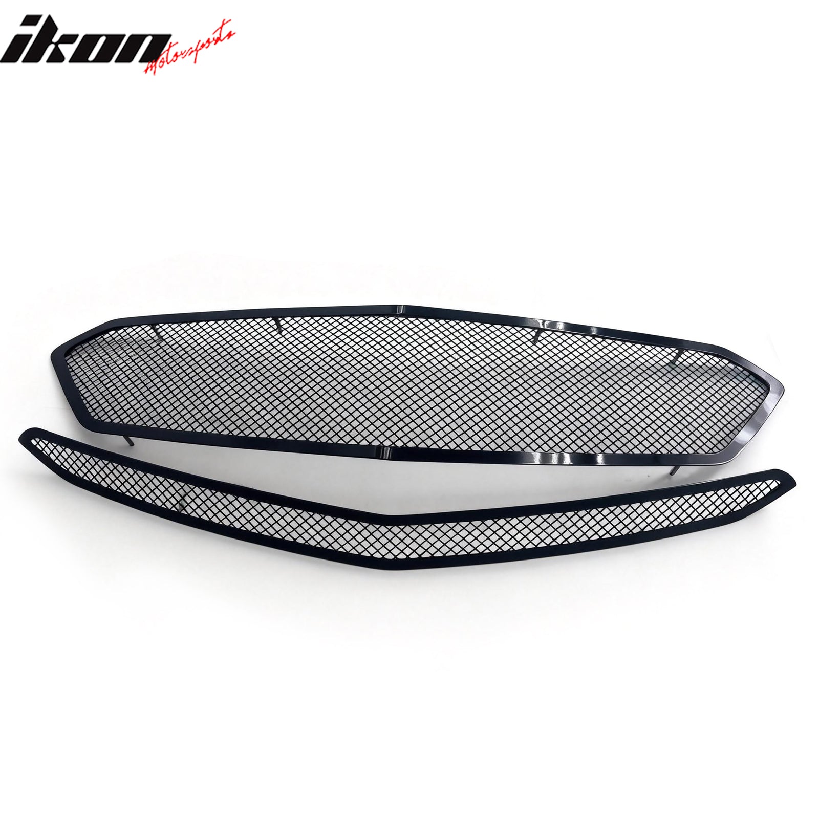 IKON MOTORSPORTS Front Upper + Center Grille, Compatible with 2016-2018 Chevrolet Malibu, Black Mesh Style Stainless Steel Replacement Front Bumper Hood Mesh Grill, 2PCS