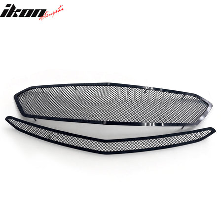 IKON MOTORSPORTS Front Upper + Center Grille, Compatible with 2016-2018 Chevrolet Malibu, Black Mesh Style Stainless Steel Replacement Front Bumper Hood Mesh Grill, 2PCS