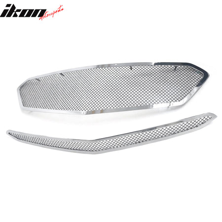 IKON MOTORSPORTS Front Upper + Center Grille, Compatible with 2016-2018 Chevrolet Malibu, Chrome Mesh Style Stainless Steel Replacement Front Bumper Hood Mesh Grill, 2PCS