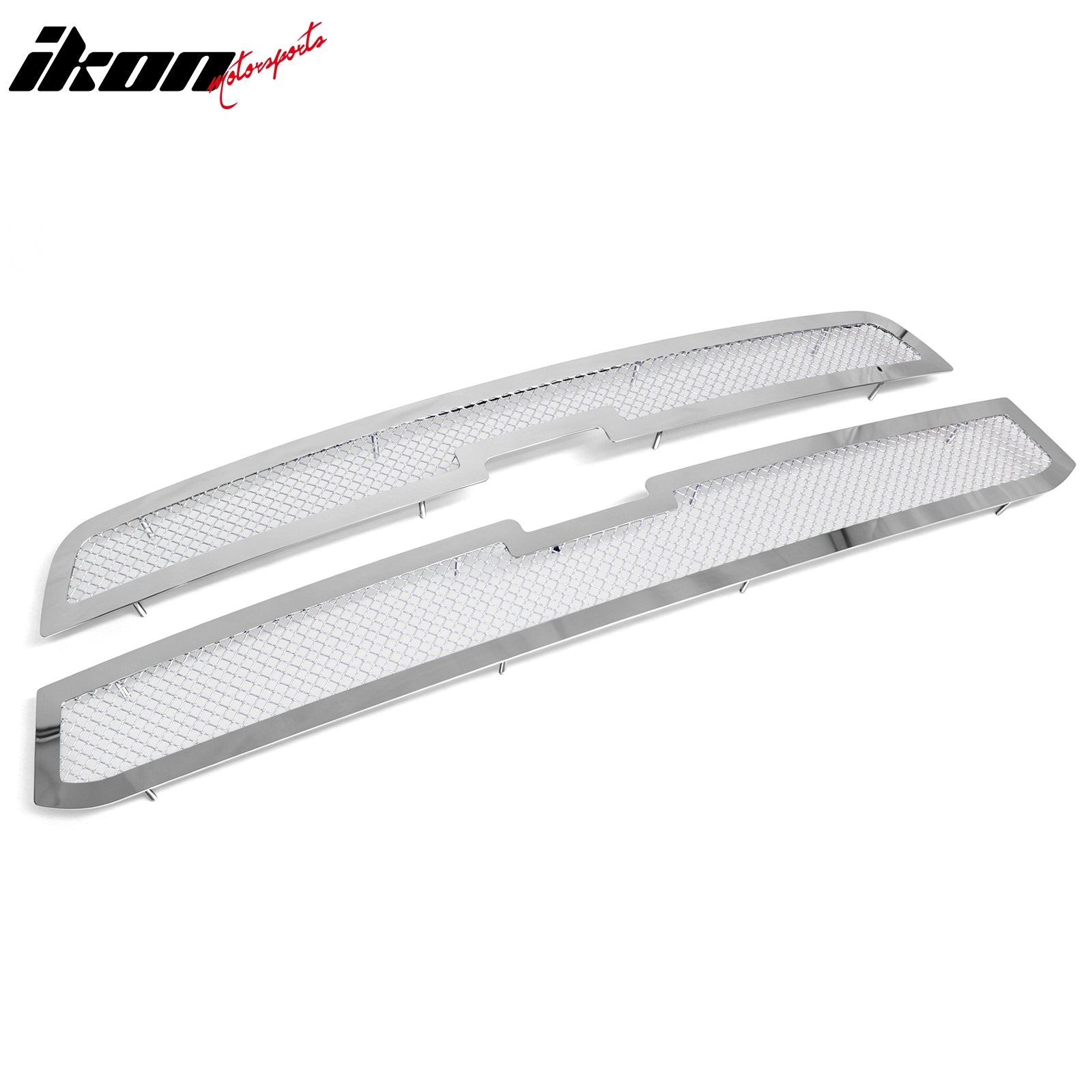 IKON MOTORSPORTS Front Upper Insert Grille, Compatible with 2003-2005 Chevrolet Silverado 1500/1500 HD/2500/2500 HD/3500, Mesh Style Chrome Stainless Steel Front Bumper Hood Grill 2PCS