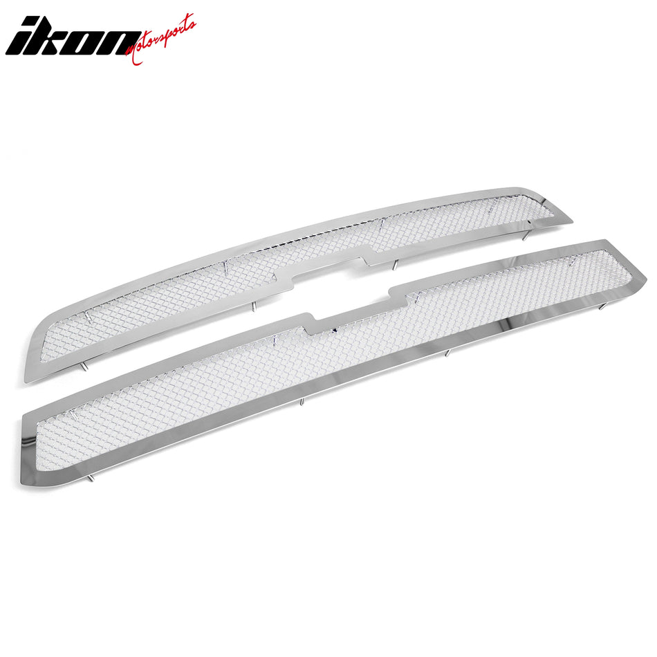 IKON MOTORSPORTS Front Upper Insert Grille, Compatible with 2003-2005 Chevrolet Silverado 1500/1500 HD/2500/2500 HD/3500, Mesh Style Chrome Stainless Steel Front Bumper Hood Grill 2PCS