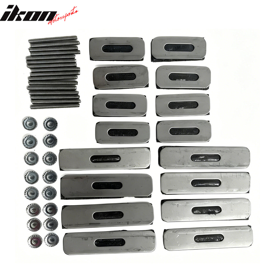 IKON MOTORSPORTS Front Upper Grille, Compatible with 2014-2015 Chevy Silverado 1500, Mesh Style Chrome Stainless Steel Replacement Front Bumper Hood Grill, 2PCS