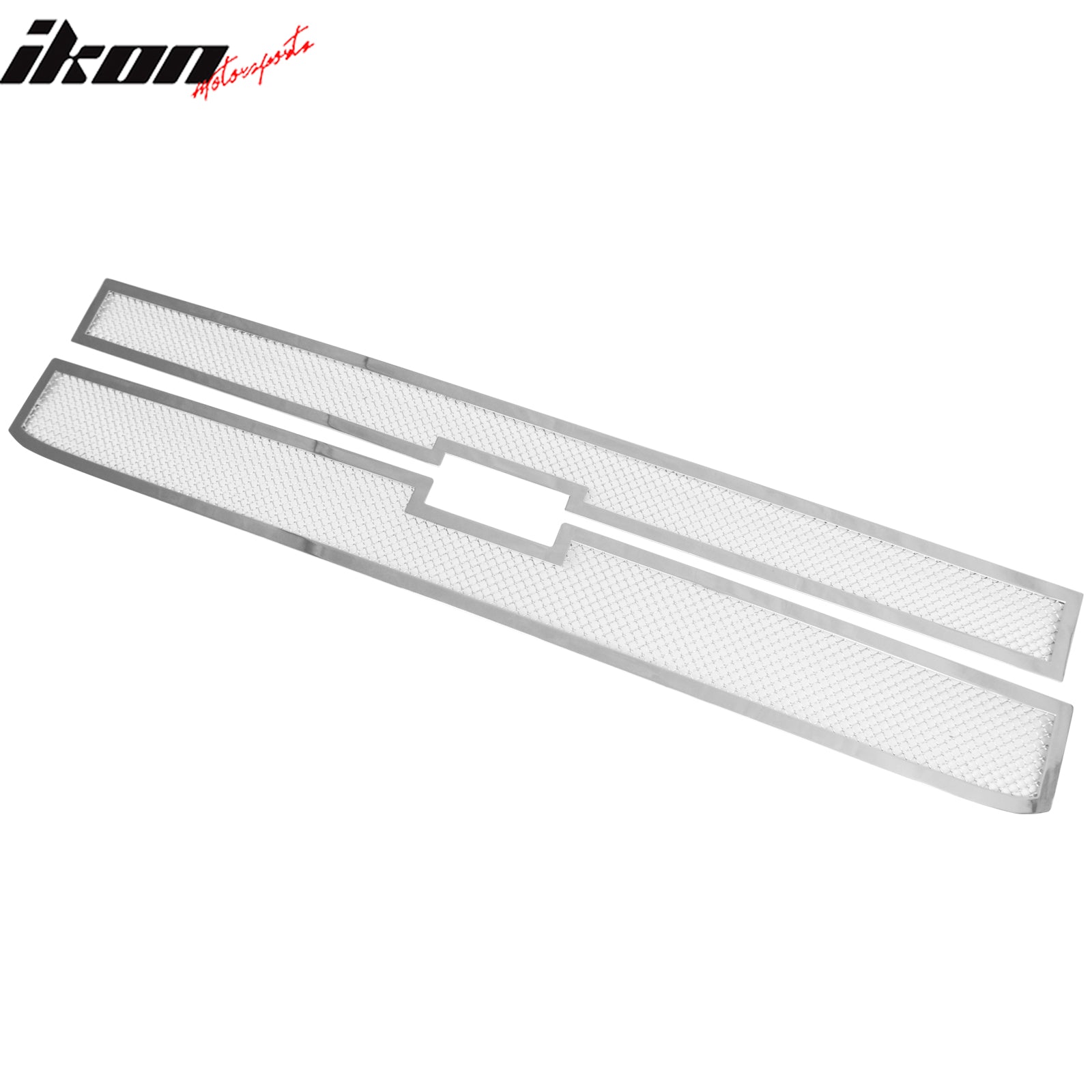 IKON MOTORSPORTS Front Upper Grille Insert, Compatible with 2015-2019 Chevy Silverado 2500 HD/3500 HD, Mesh Style Chrome Stainless Steel Replacement Front Bumper Grill, 2PCS