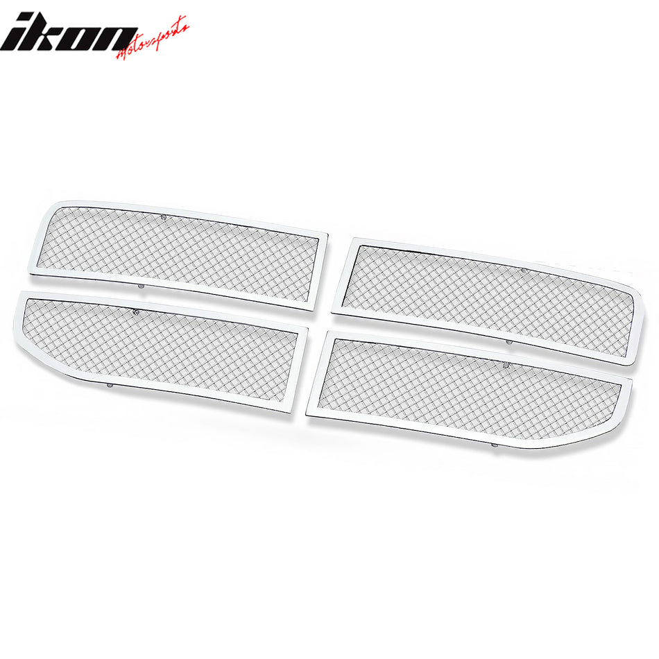 IKON MOTORSPORTS Front Upper Grille Insert, Compatible with 2007-2012 Dodge Nitro, Chrome Stainless Steel Replacement Front Bumper Hood Mesh Grill Grille Assembly, 4PCS