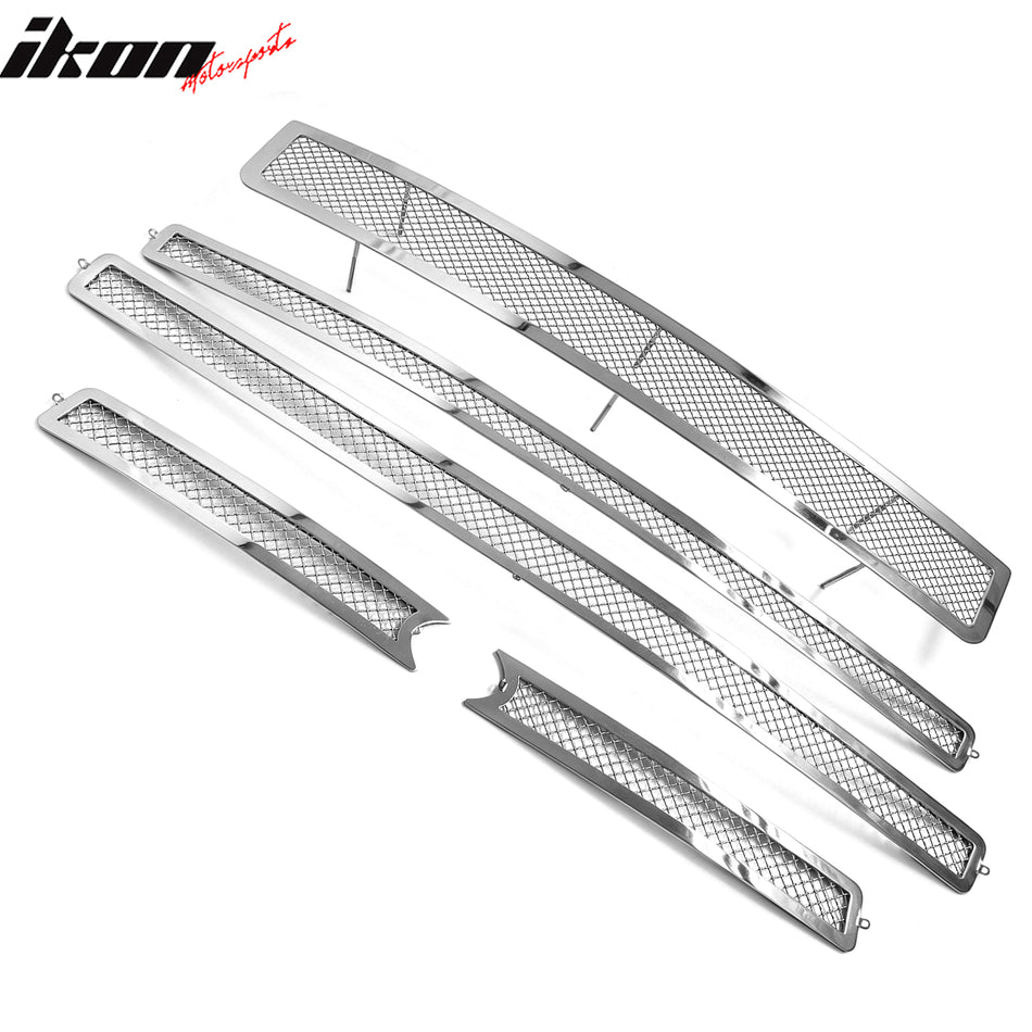 IKON MOTORSPORTS Front Bumper Grille, Compatible with 2007-2014 Ford Expedition, Chrome Mesh Style Replacement Front Bumper Grill Assembly, 5PCS