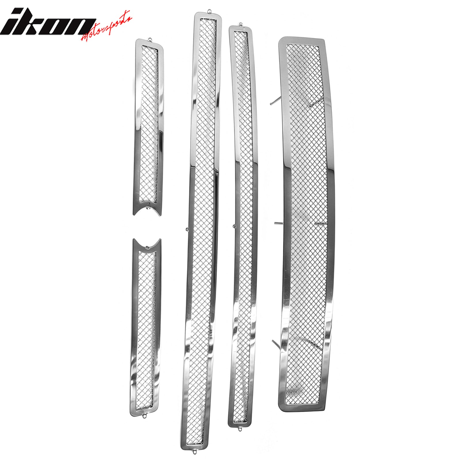 Fits 2007-2014 Ford Expedition Mesh Style Front Bumper Hood Grille Chrome 5PCS
