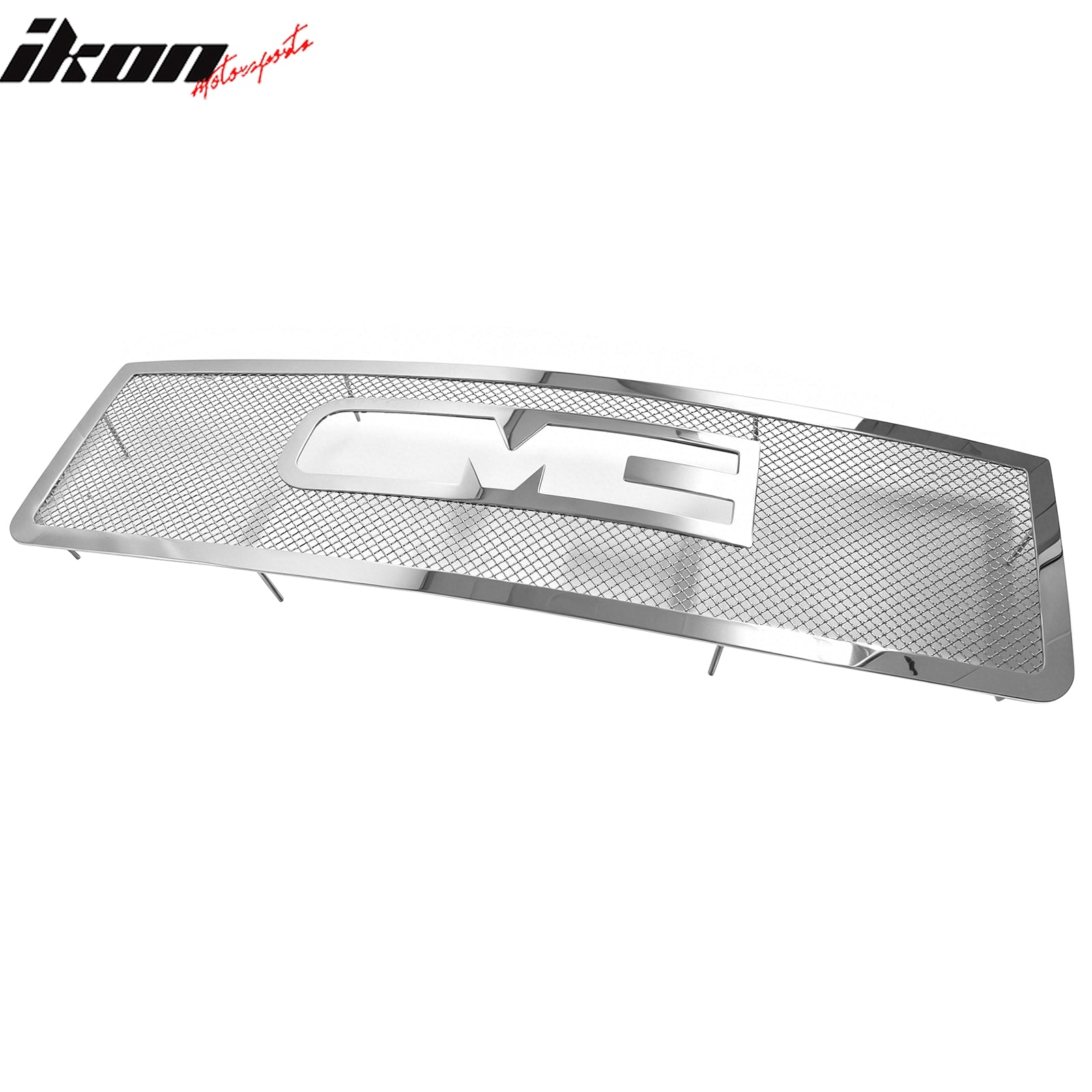 IKON MOTORSPORTS Front Upper Grille, Compatible with 2007-2013 GMC Sierra 1500, Chrome Stainless Steel Mesh Style Replacement Front Bumper Hood Grill, 1Piece