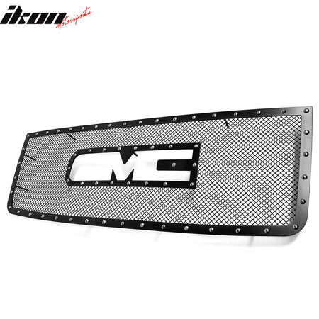 IKON MOTORSPORTS Front Upper Grille, Compatible with 2007-2013 GMC Sierra 2500 HD/3500 HD, Chrome Stainless Steel Mesh Style Replacement Front Bumper Hood Grill, 1Piece