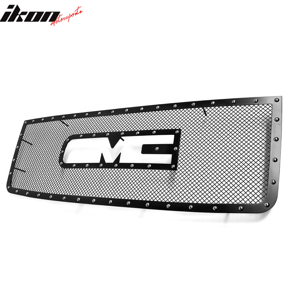IKON MOTORSPORTS Front Upper Grille, Compatible with 2007-2013 GMC Sierra 2500 HD/3500 HD, Chrome Stainless Steel Mesh Style Replacement Front Bumper Hood Grill, 1Piece