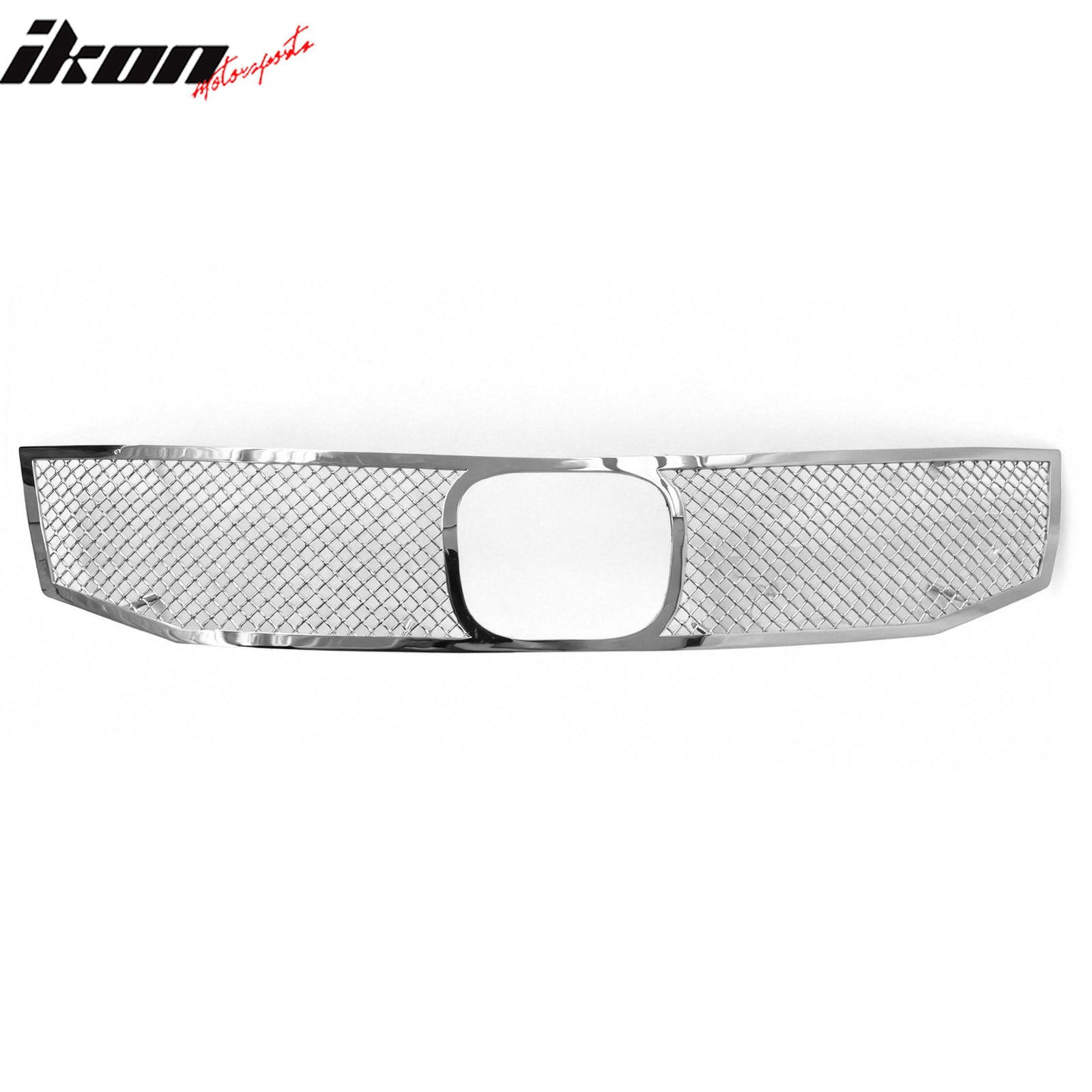 IKON MOTORSPORTS Front Upper Insert Grille, Compatible with 2008-2010 Honda Accord Sedan 4Cyl/6Cyl, Mesh Style Chrome Stainless Steel Replacement Front Bumper Hood Grill 1PC