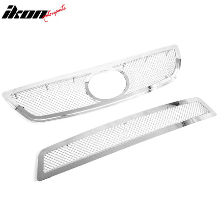 IKON MOTORSPORTS Front Upper + Lower Grille Insert, Compatible with 2008-2011 Lexus GS350/GS450h/GS460, Mesh Style Chrome Replacement Front Bumper Hood Grill, 2PCS
