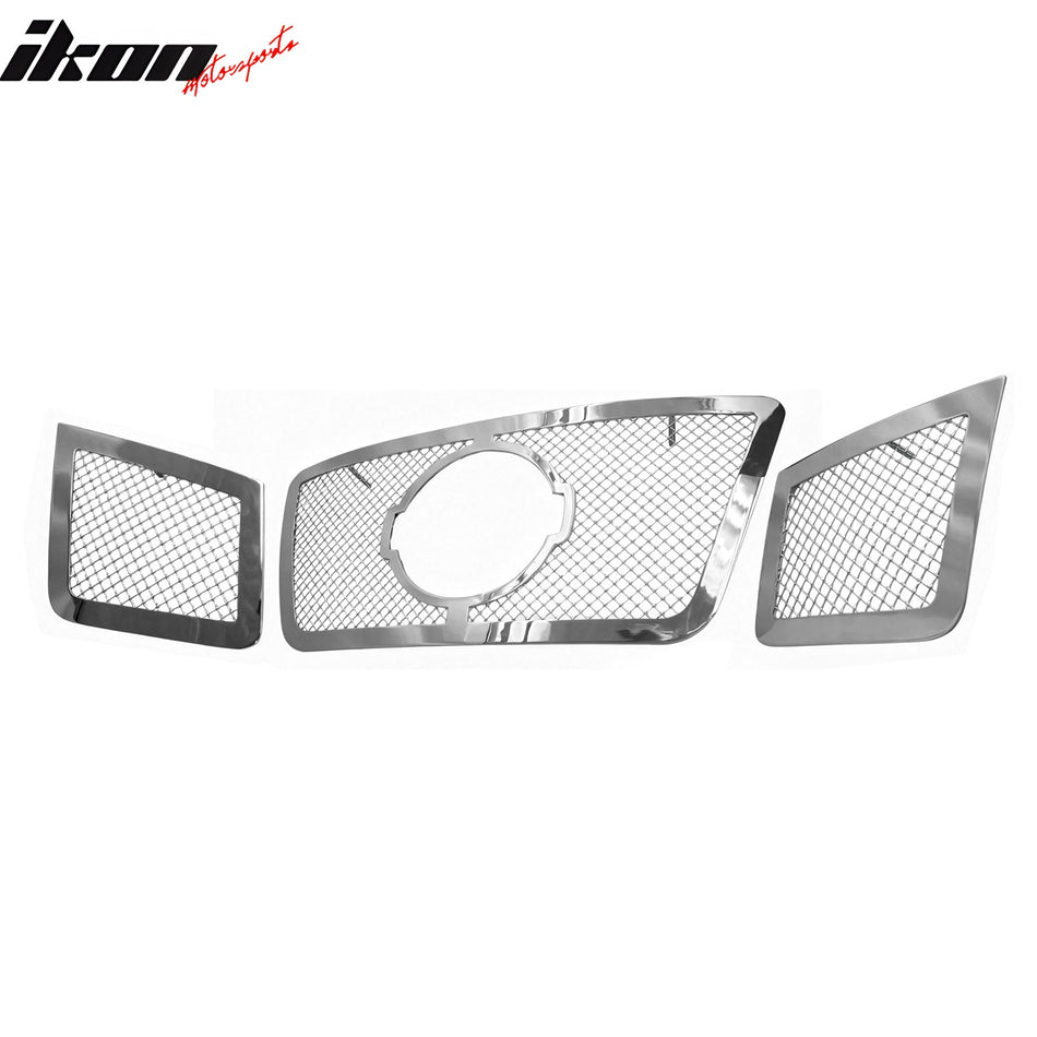 IKON MOTORSPORTS Front Upper Insert Grille, Compatible with 2008-2015 Nissan Armada, Mesh Style Chrome Stainless Steel Replacement Front Bumper Hood Grill 3PCS