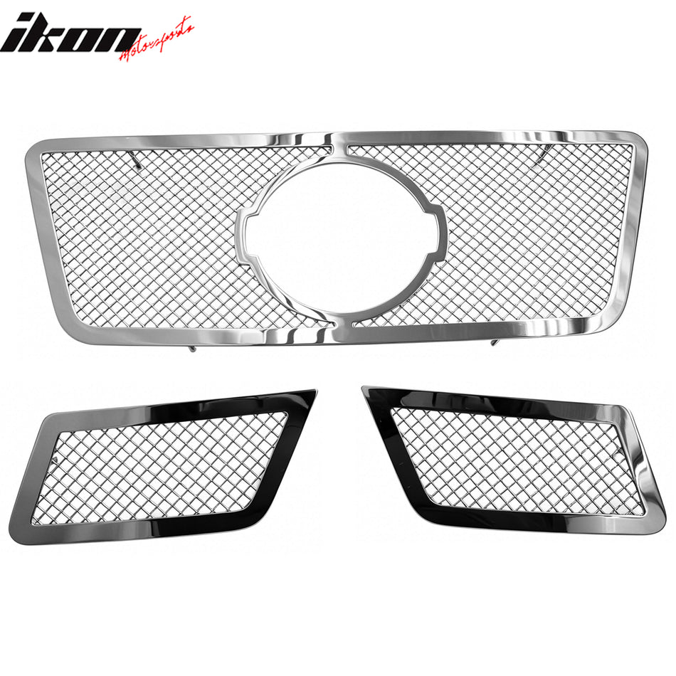 IKON MOTORSPORTS Front Upper Insert Grille, Compatible with 2008-2012 Nissan Pathfinder, Mesh Style Chrome Stainless Steel Replacement Front Bumper Hood Grill 3PCS