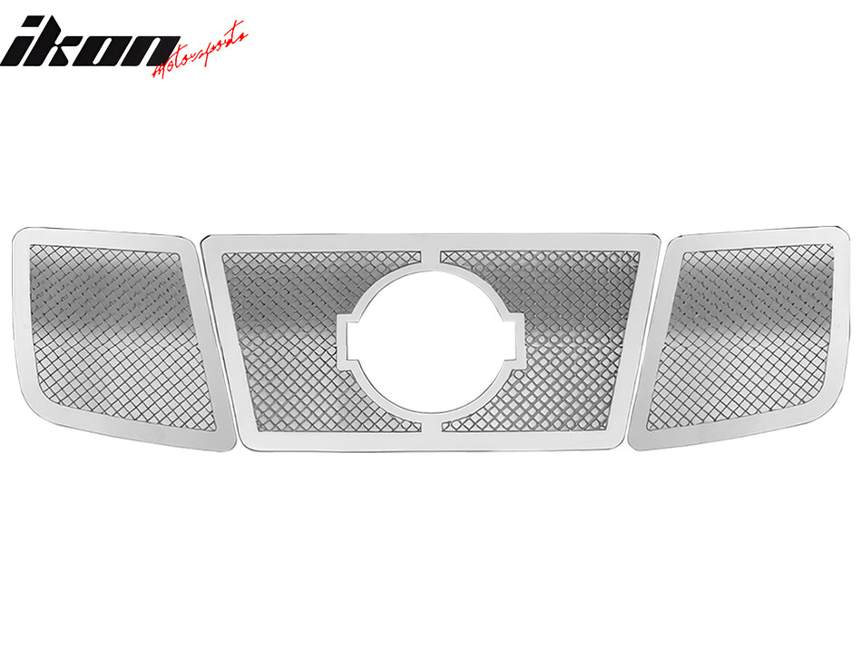 IKON MOTORSPORTS Front Upper Insert Grille, Compatible with 2004-2007 Nissan Titan Armada, Mesh Style Chrome Stainless Steel Replacement Front Bumper Hood Grill 3PCS