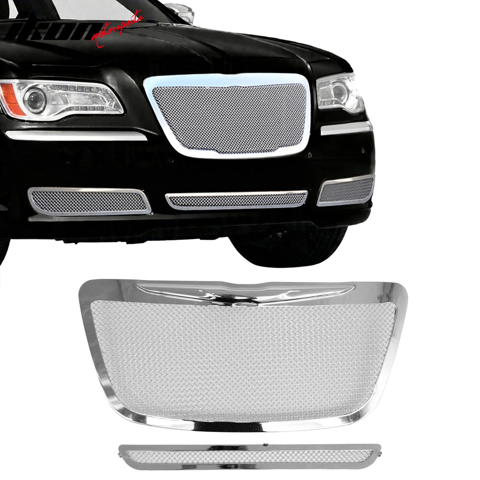 2011-2014 Chrysler 300/300C Chrome Mesh Molded Wing Style Front Bumper Upper Grille
