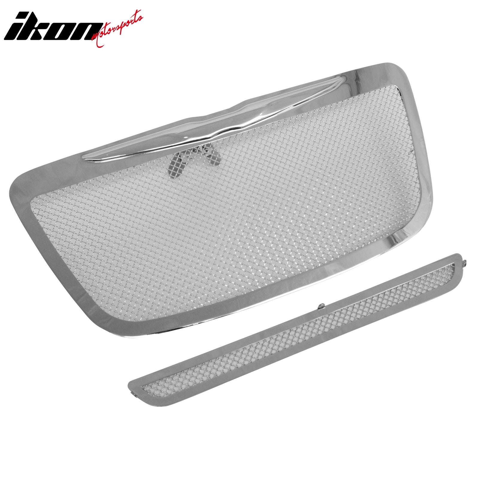 IKON MOTORSPORTS Front Upper Insert Grille, Compatible with 2011-2014 Chrysler 300 300C, Mesh Molded Wing Style Chrome Replacement Stainless Steel Front Bumper Hood Grill 2PCS