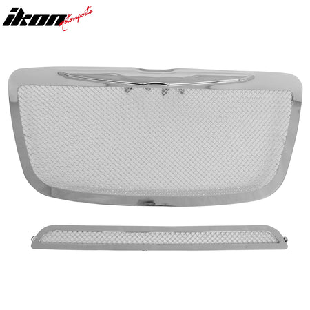 Fits 2011-2014 Chrysler 300 300C Chrome Mesh Molded Wing Style Front Grilles