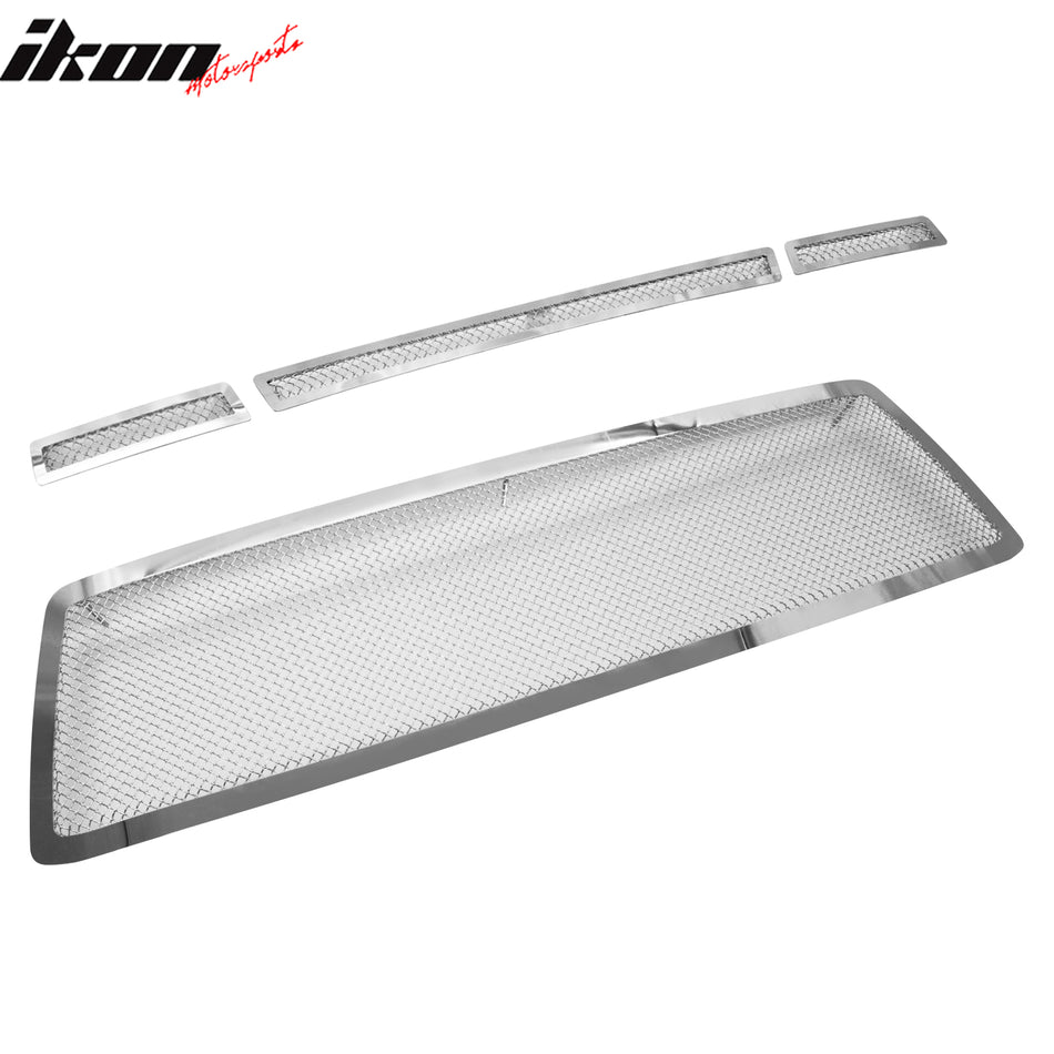 IKON MOTORSPORTS Front Bumper Upper Lower Grille, Compatible with 2010-2013 Toyota Tundra, Mesh Style Chrome Stainless Steel Replacement Front Bumper Grill Assembly, 4PCS