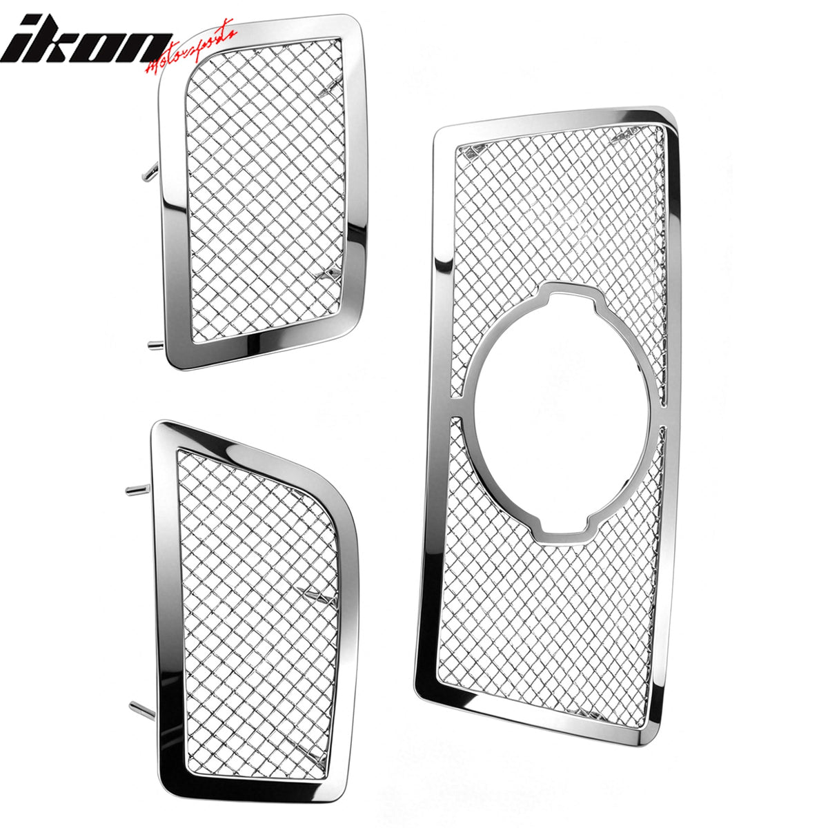 IKON MOTORSPORTS Front Upper Grille, Compatible with 2008-2015 Nissan Titan, Chrome Stainless Steel Mesh Style Replacement Front Bumper Hood Grill, 3PCS