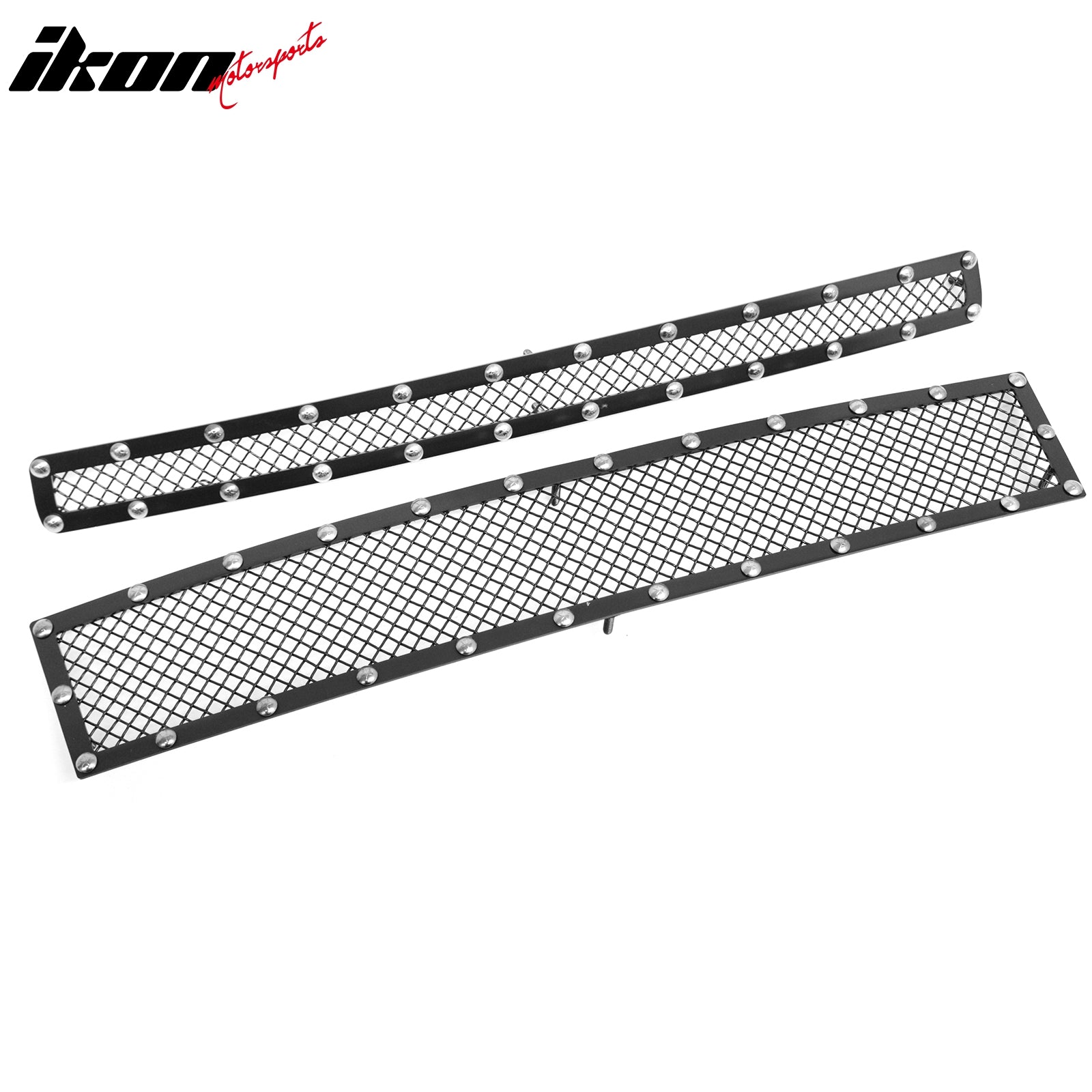 IKON MOTORSPORTS Front Lower Insert Grille, Compatible with 2007-2010 Chevy Silverado 2500 HD / 3500 HD, Black Mesh Style with Chrome Rivets Replacement Stainless Steel Front Bumper Hood Grill 2PCS
