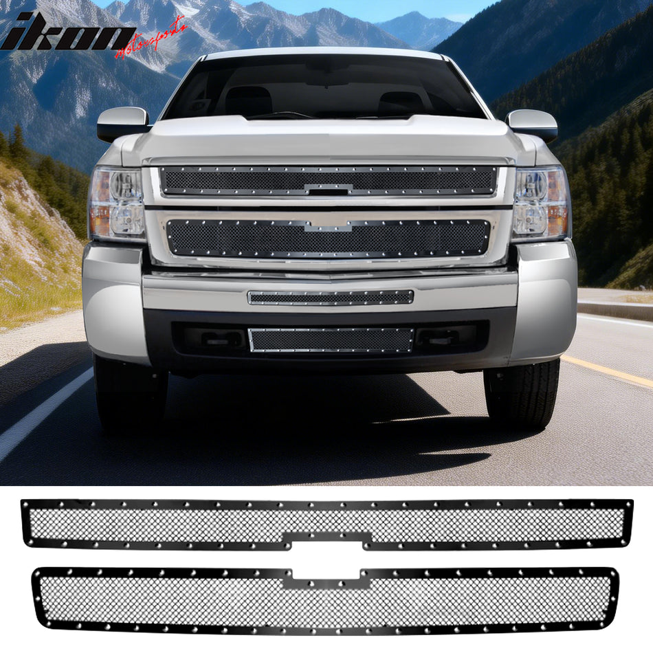 2007-2010 Chevy Silverado 2500 3500 HD Black Mesh Front Upper Grille Stainless Steel