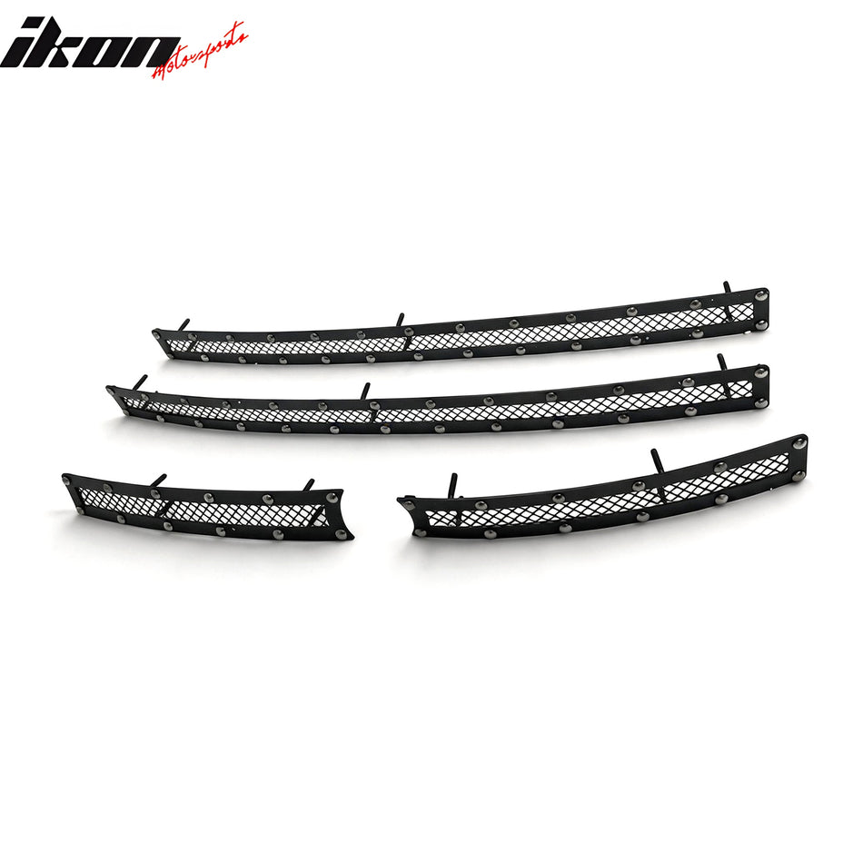 IKON MOTORSPORTS Front Upper Insert Grille, Compatible with 2011-2013 Ford F-250 Super Duty, Mesh Style Black with Chrome Rivets Stainless Steel Replacement Front Bumper Grill Trim 4PCS