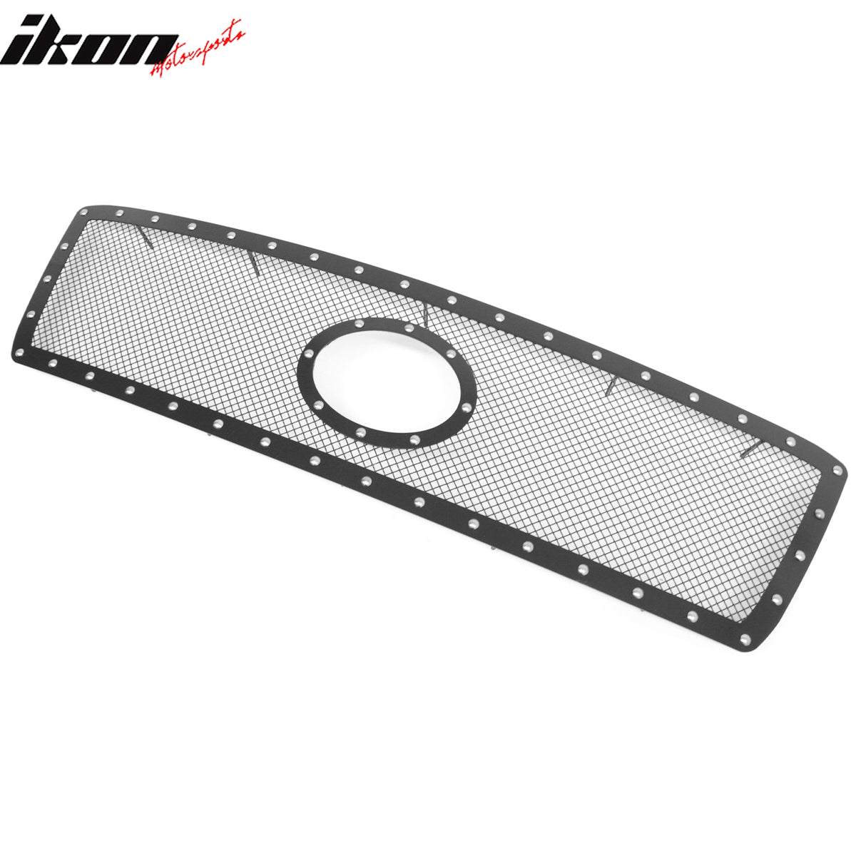 IKON MOTORSPORTS Front Upper Grille, Compatible with 2010-2013 Toyota Tundra, Black with Chrome Rivets Stainless Steel Mesh Style Replacement Front Bumper Hood Grill, 1Piece