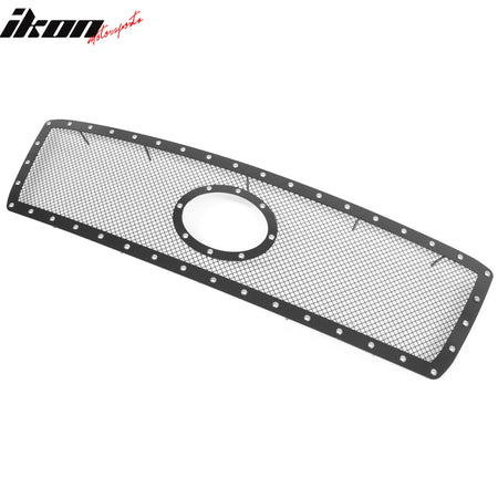 IKON MOTORSPORTS Front Upper Grille, Compatible with 2010-2013 Toyota Tundra, Black with Chrome Rivets Stainless Steel Mesh Style Replacement Front Bumper Hood Grill, 1Piece