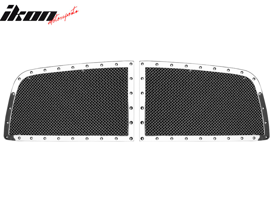 IKON MOTORSPORTS Front Upper Grille with Rivets, Compatible with 2009-2013 Dodge Ram 1500 Only (Not Fit 2500 3500), Mesh Style Chrome Stainless Steel Replacement Front Bumper Hood Grill 2PCS