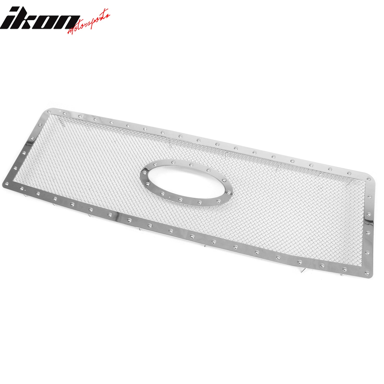 IKON MOTORSPORTS Front Upper Grille, Compatible with 2009-2014 Ford F-150 XLT, Chrome Stainless Steel Mesh Style with Chrome Rivets Replacement Front Bumper Hood Grill, 1Piece