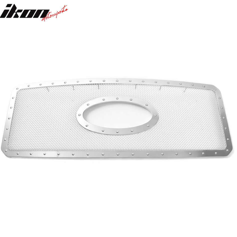 IKON MOTORSPORTS Front Upper Grille, Compatible with 2011-2016 Ford F-250/F-350/F-450 Super Duty, Chrome Stainless Steel Mesh Style with Chrome Rivets Replacement Front Bumper Hood Grill, 1Piece