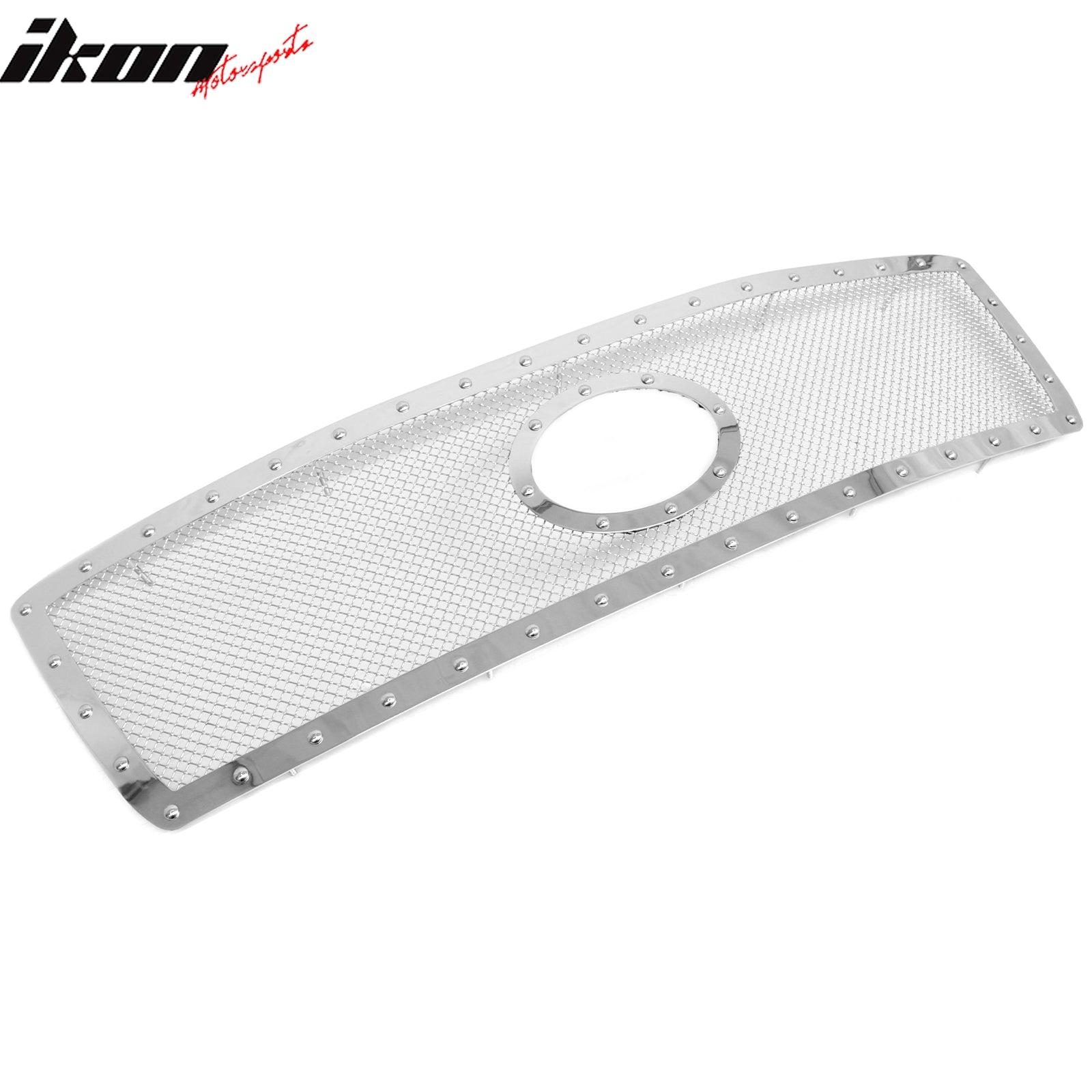 IKON MOTORSPORTS Front Upper Grille, Compatible with 2010-2013 Toyota Tundra, Chrome with Chrome Rivets Stainless Steel Mesh Style Replacement Front Bumper Hood Grill, 1Piece