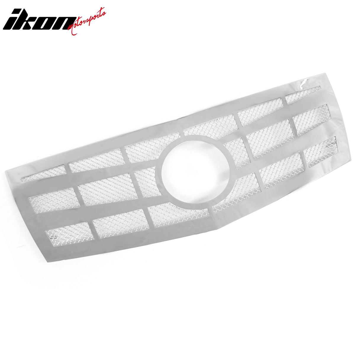 IKON MOTORSPORTS Front Upper Grille Insert, Compatible with 2008-2013 Cadillac CTS, Mesh Style with Cross Bar Stainless Steel Chrome Replacement Front Bumper Hood Grill