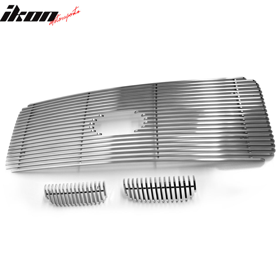 IKON MOTORSPORTS Front Upper Grille, Compatible with 1999-2004 Ford F-250 F-350 Super Duty/Excursion, Chrome Stainless Steel Billet Style Replacement Front Bumper Hood Grill, 3PCS