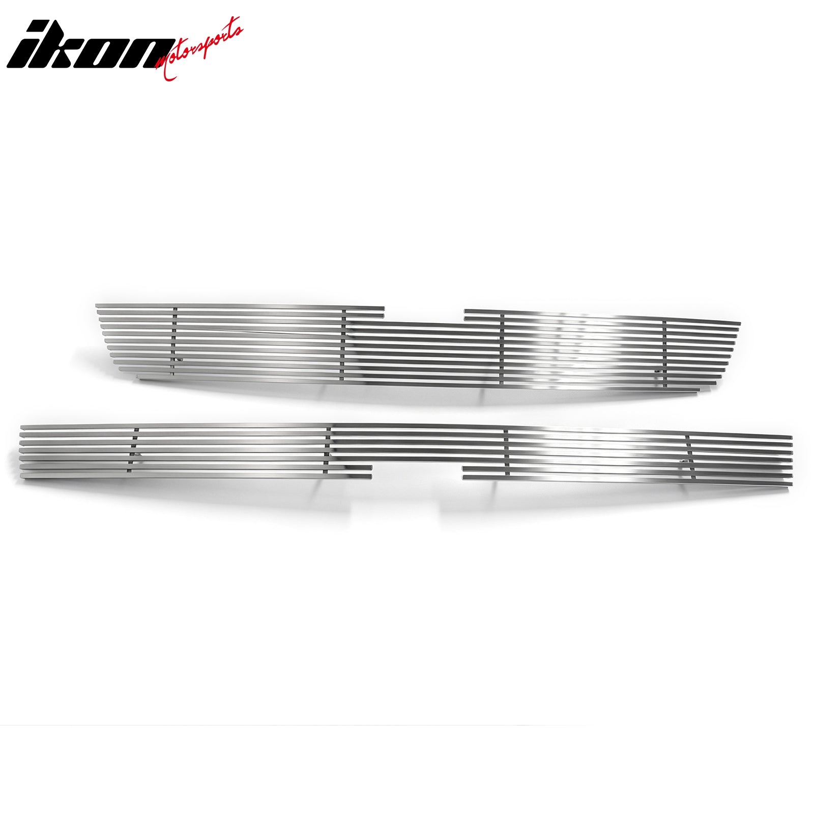 IKON MOTORSPORTS Front Upper Insert Grille, Compatible with 2005-2007 Chevy Silverado 1500 2500 HD 3500 Classic, Chrome Billet Style Replacement Stainless Steel Front Bumper Hood Grill 2PCS
