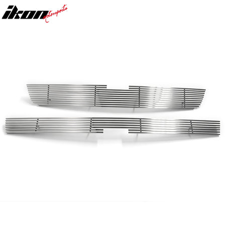 IKON MOTORSPORTS Front Upper Insert Grille, Compatible with 2005-2007 Chevy Silverado 1500 2500 HD 3500 Classic, Chrome Billet Style Replacement Stainless Steel Front Bumper Hood Grill 2PCS