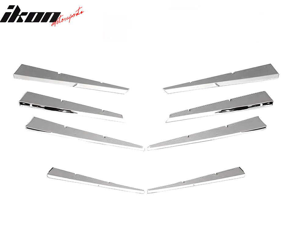 IKON MOTORSPORTS, Front Bumepr Grille Molding Compatible With 2008-2011 Cadillac CTS Sedan & Coupe, ABS Plastic Chrome Front Bumper Upper Hood Grille Insert Assembly Replacement Set of 8PCS