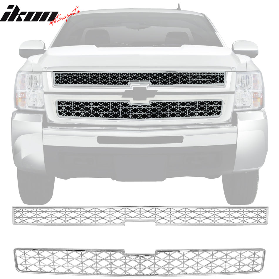 2007-2010 Chevy Silverado Chrome Front Bumper Upper Insert Grille ABS