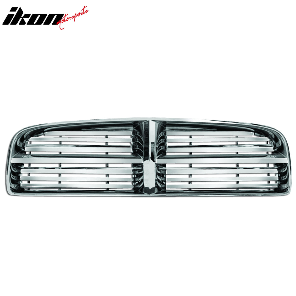 IKON MOTORSPORTS, Front Bumepr Grille Compatible With 2006-2010 Dodge Charger SE Models, ABS Plastic Chrome Front Bumper Upper Hood Grille Insert Assembly Replacement Set of 5PCS