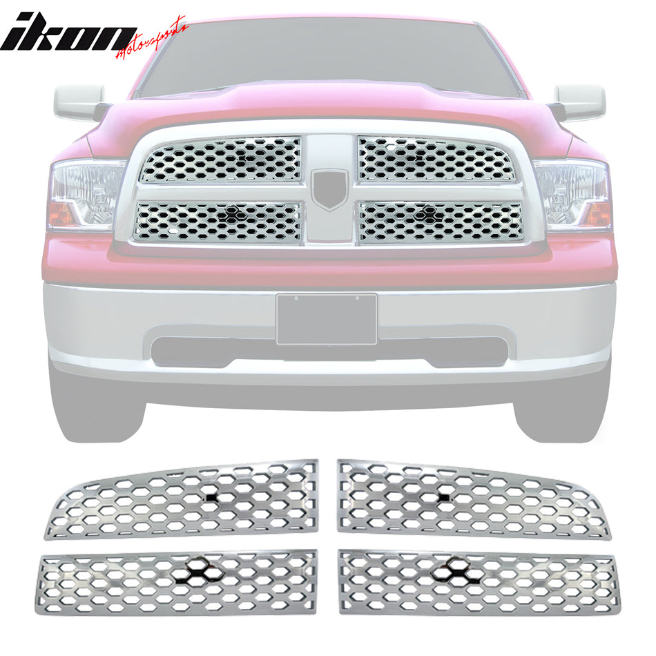 2009-2012 Dodge Ram Chrome Front Bumper Hood Upper Insert Grille ABS