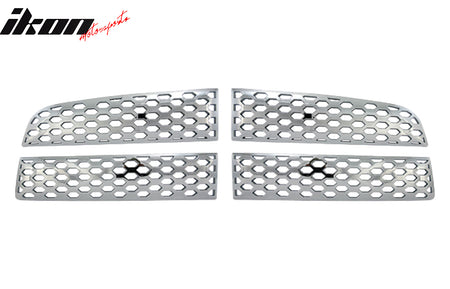 IKON MOTORSPORTS, Front Bumepr Grille Compatible With 2009-2012 Dodge Ram 1500 2500 3500 ST SLT TRX Laramie, ABS Plastic Chrome Front Bumper Upper Hood Grille Insert Assembly Replacement  Set of 4PCS