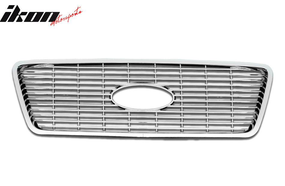 IKON MOTORSPORTS, Front Bumepr Grille Compatible With 2004-2008 Ford F-150 XLT & Lariat, ABS Plastic Chrome Front Bumper Upper Hood Grille Insert Assembly Replacement