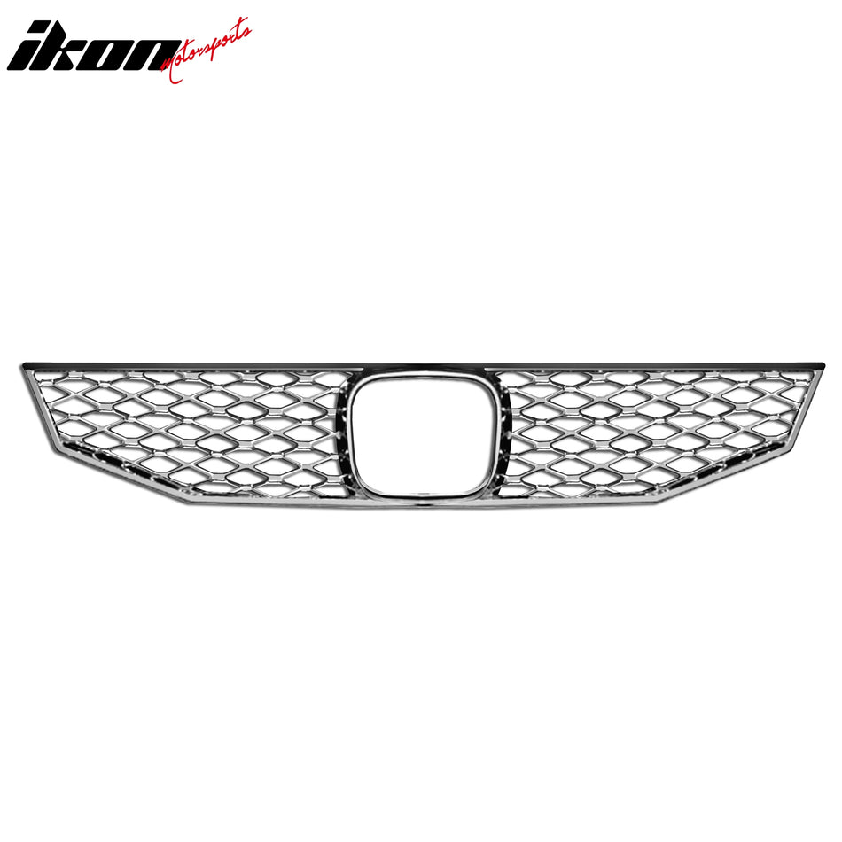 IKON MOTORSPORTS, Front Bumepr Grille Compatible With 2008-2010 Honda Accord 2-Door Coupe EX EX-L LX, ABS Plastic Chrome Front Bumper Upper Hood Grille Insert Assembly Replacement