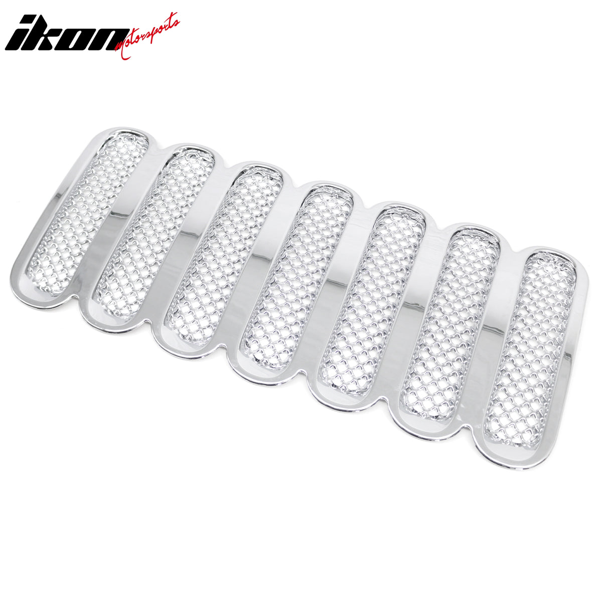 IKON MOTORSPORTS Front Bumper Grille, Compatible with 2007-2017 Jeep Wrangler & 2018 Wrangler JK, Chrome ABS Mesh Style Replacement Front Bumper Grill Assembly, 1Piece