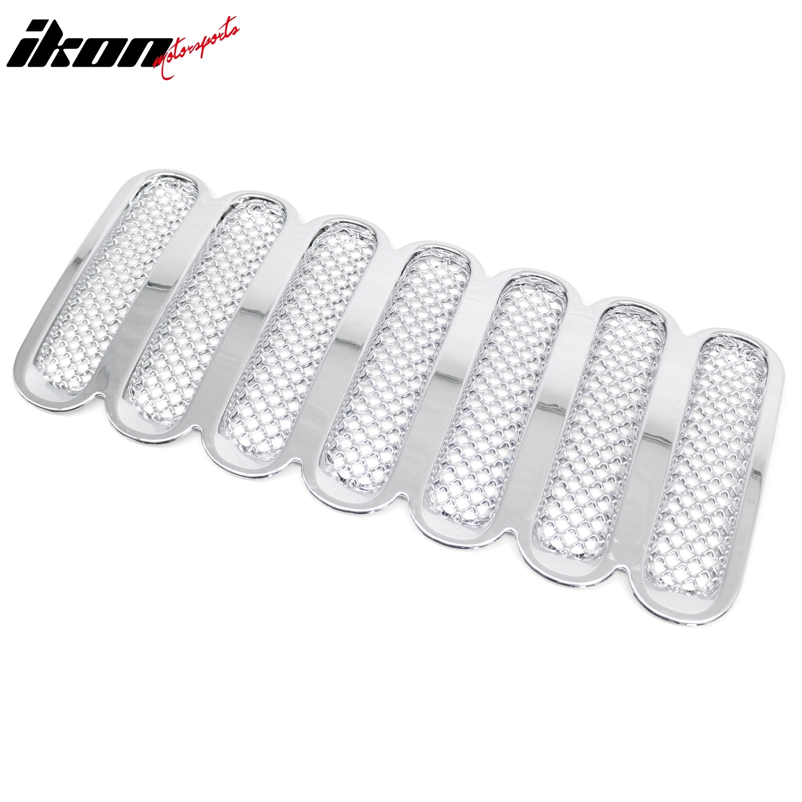 IKON MOTORSPORTS Front Bumper Grille, Compatible with 2007-2017 Jeep Wrangler & 2018 Wrangler JK, Chrome ABS Mesh Style Replacement Front Bumper Grill Assembly, 1Piece