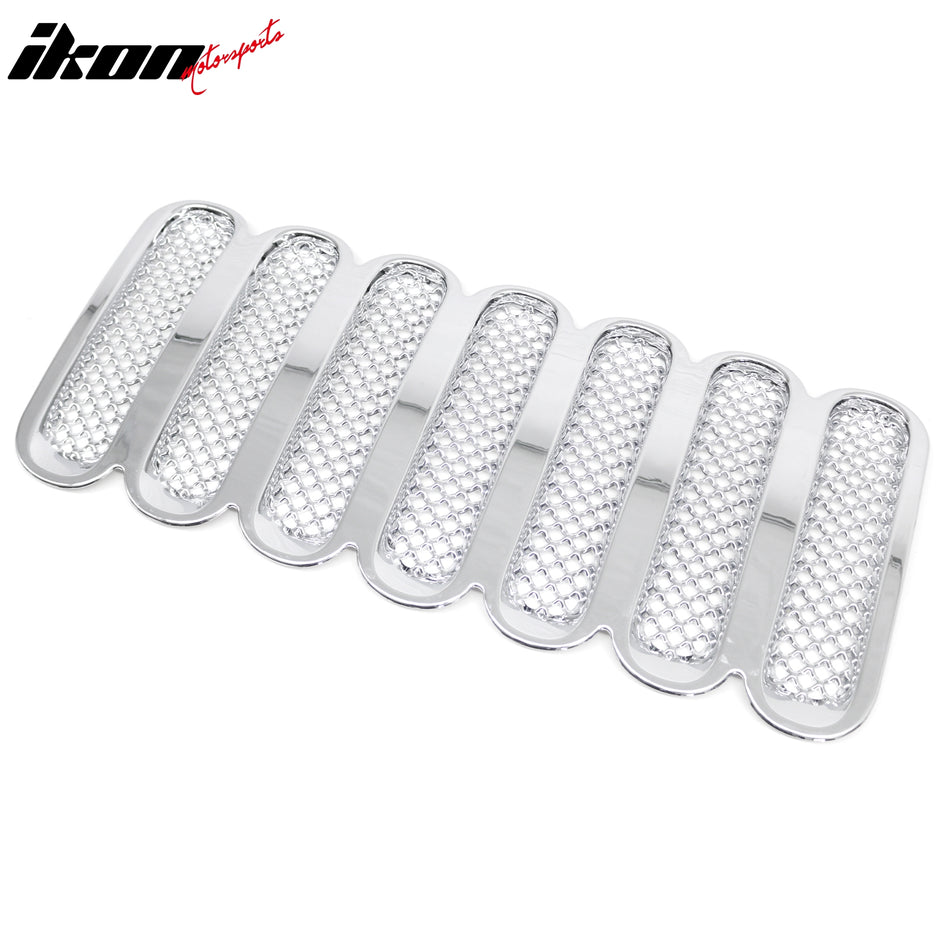 IKON MOTORSPORTS Front Bumper Grille, Compatible with 2007-2017 Jeep Wrangler & 2018 Wrangler JK, Chrome ABS Mesh Style Replacement Front Bumper Grill Assembly, 1Piece