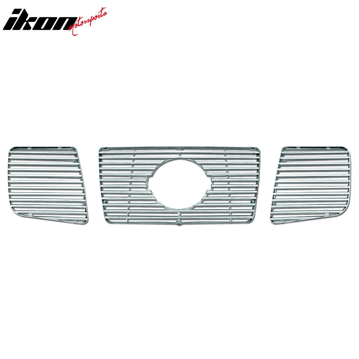 IKON MOTORSPORTS, Front Bumepr Grille Compatible With 2004-2007 Nissan Titan SE & LE, ABS Plastic Chrome Front Bumper Upper Hood Grille Insert Assembly Replacement Set of 3PCS