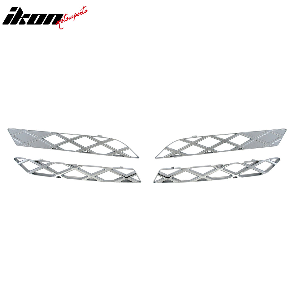 IKON MOTORSPORTS, Front Bumepr Grille Compatible With 2011-2012 Toyota Corolla L & LE, ABS Plastic Chrome Front Bumper Upper Hood Grille Insert Assembly Replacement Set of 4PCS