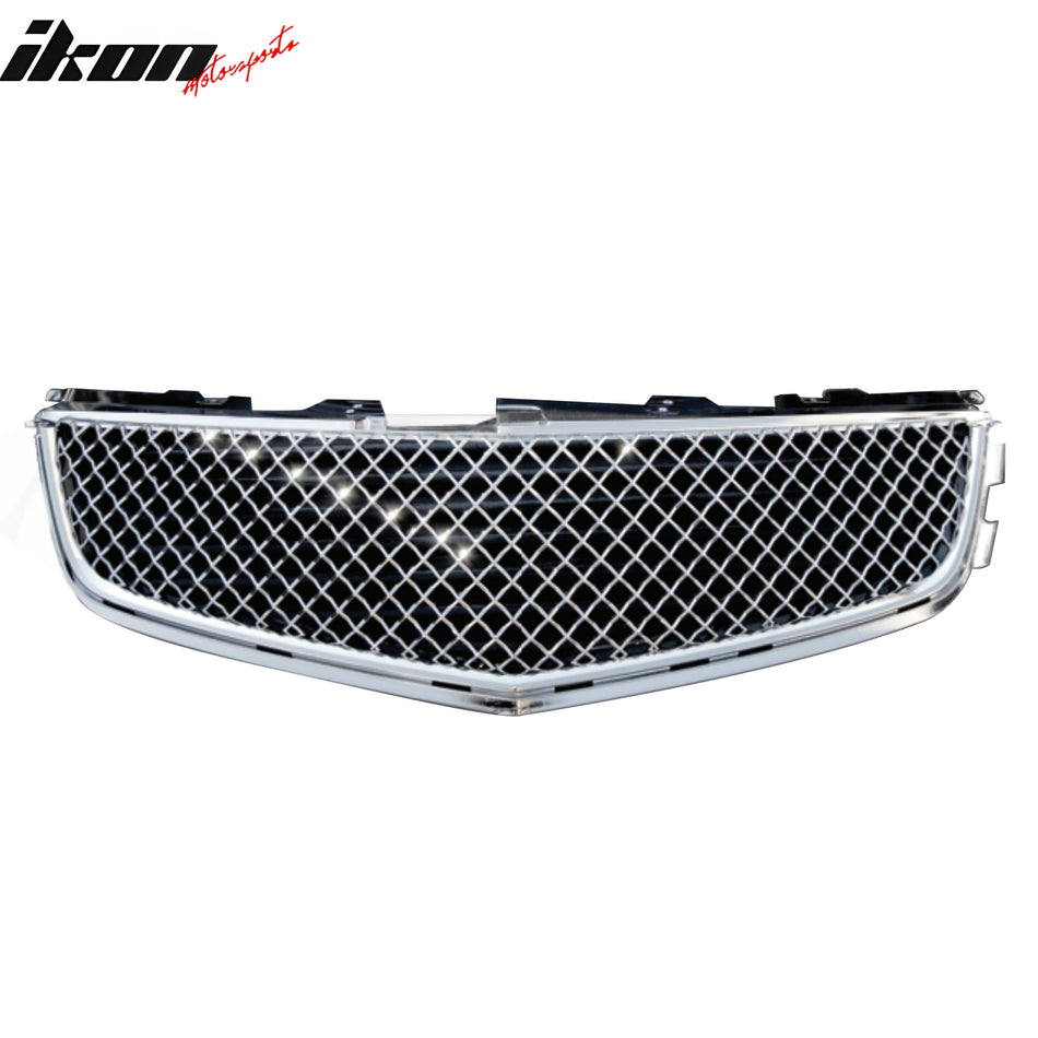 IKON MOTORSPORTS Front Upper Grille, Compatible with 2008-2013 Cadillac CTS-Sedan With CTS-V Upgraded Bumper, Performance Style Chrome ABS Replacement Front Bumper Hood Grill 1PCS