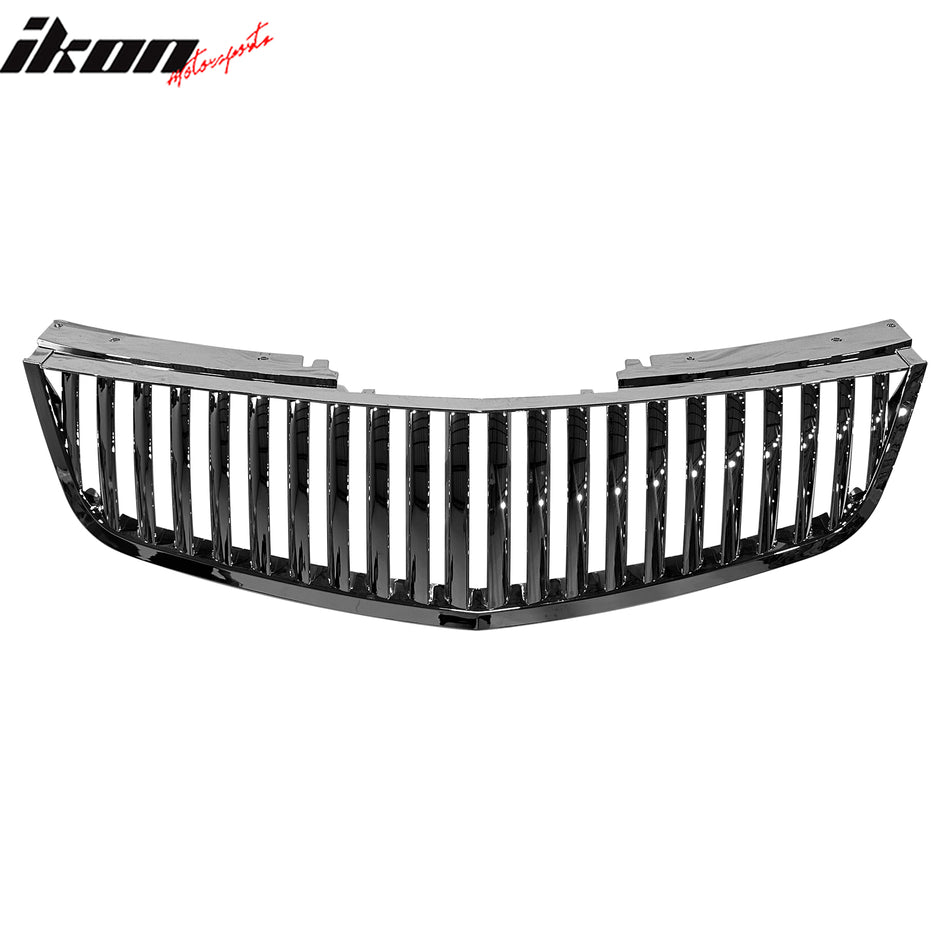 IKON MOTORSPORTS Front Upper Grille, Compatible with 2006-2011 Cadillac DTS, Vertical Style Chrome ABS Replacement Front Bumper Hood Grill 1PCS